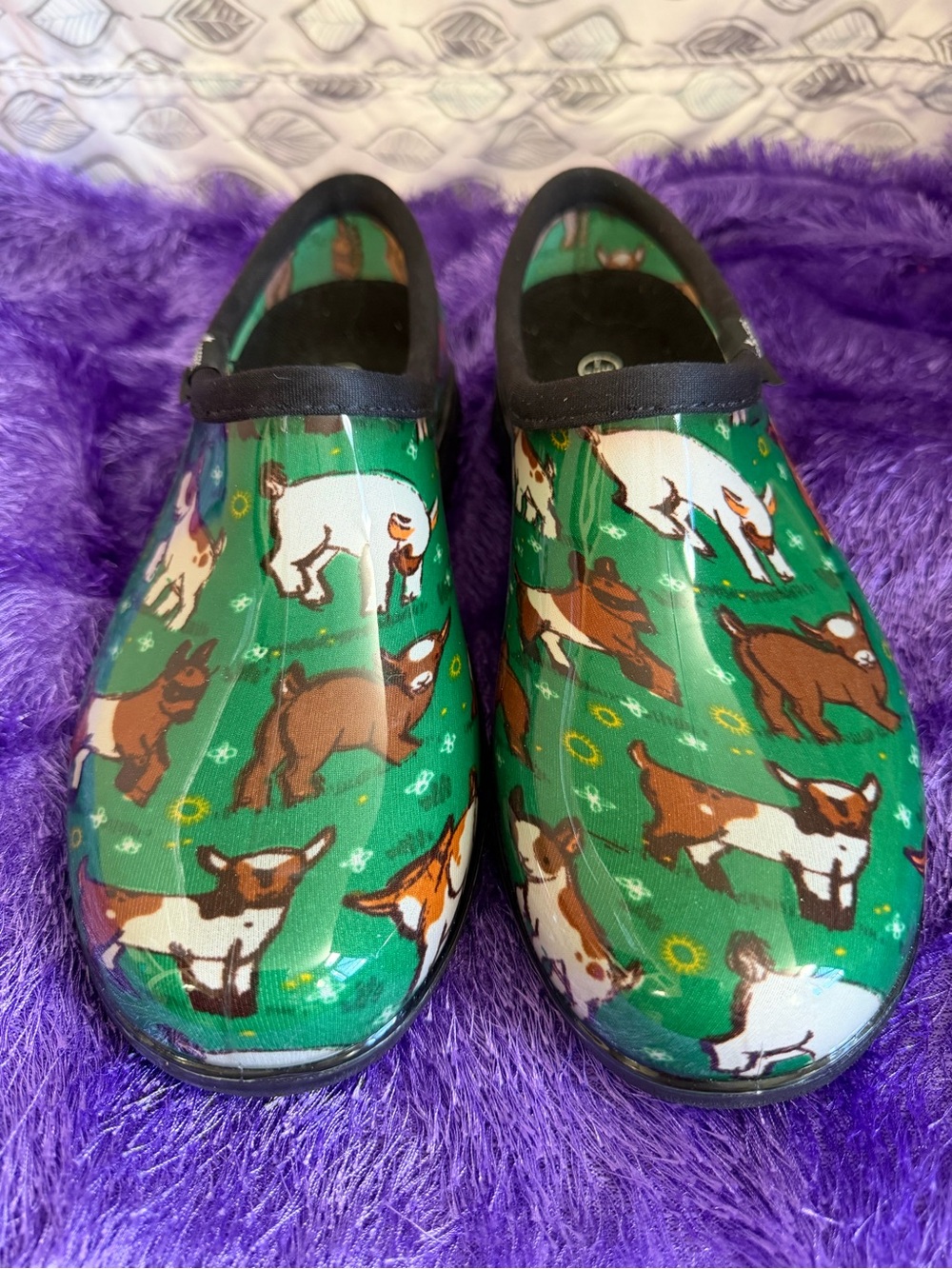 Sloggers Green Goat-Print Women's Rain Clogs